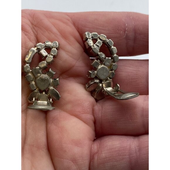 Vintage Rhinestone La Rel Signed Clip On Earrings Crystal Holiday Retro 1-1/2” L - Picture 8 of 9